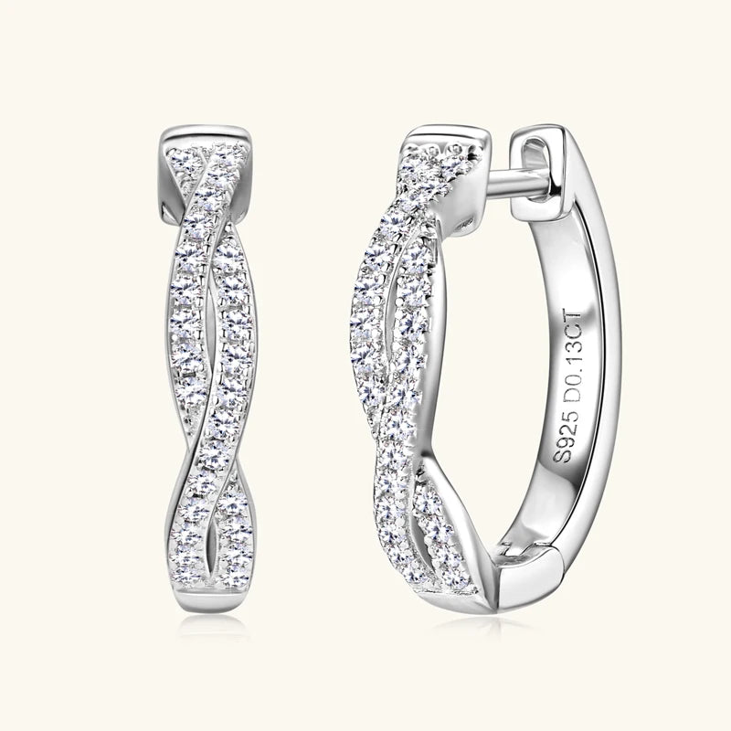 Infinity Eternity Earrings 925 Sterling Silver 1mm Moissanite Twisted Hoop Earrings for Women 2024 Jewelry New Trendy Gift