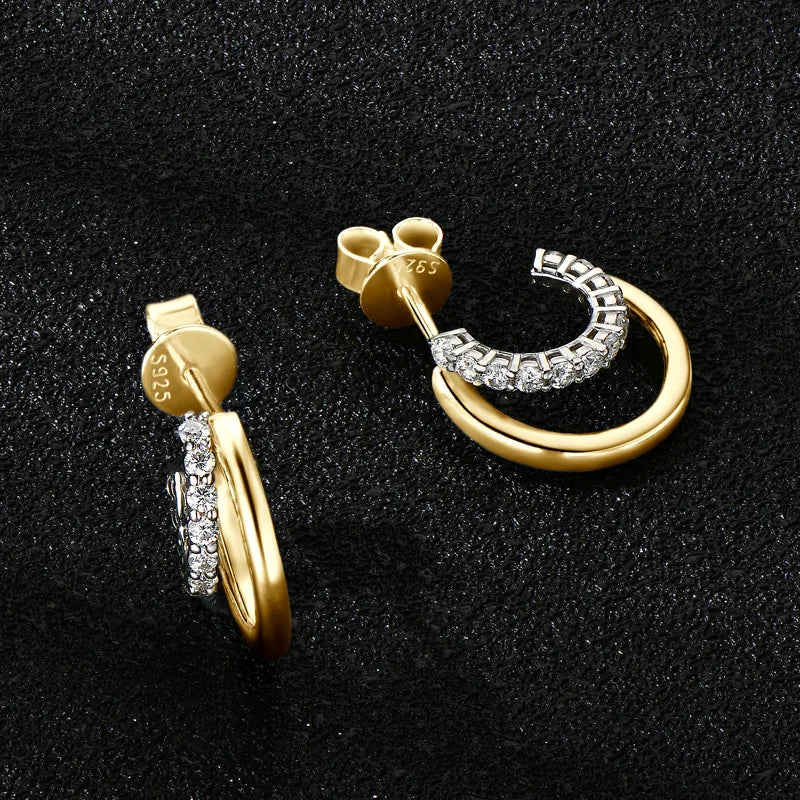 925 Sterling Silver Moissanite Earrings Stud for Women Double Open Hoop Ear Cuff 2024 Trend Jewelry with Certificate Gifts