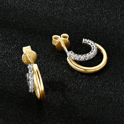 925 Sterling Silver Moissanite Earrings Stud for Women Double Open Hoop Ear Cuff 2024 Trend Jewelry with Certificate Gifts