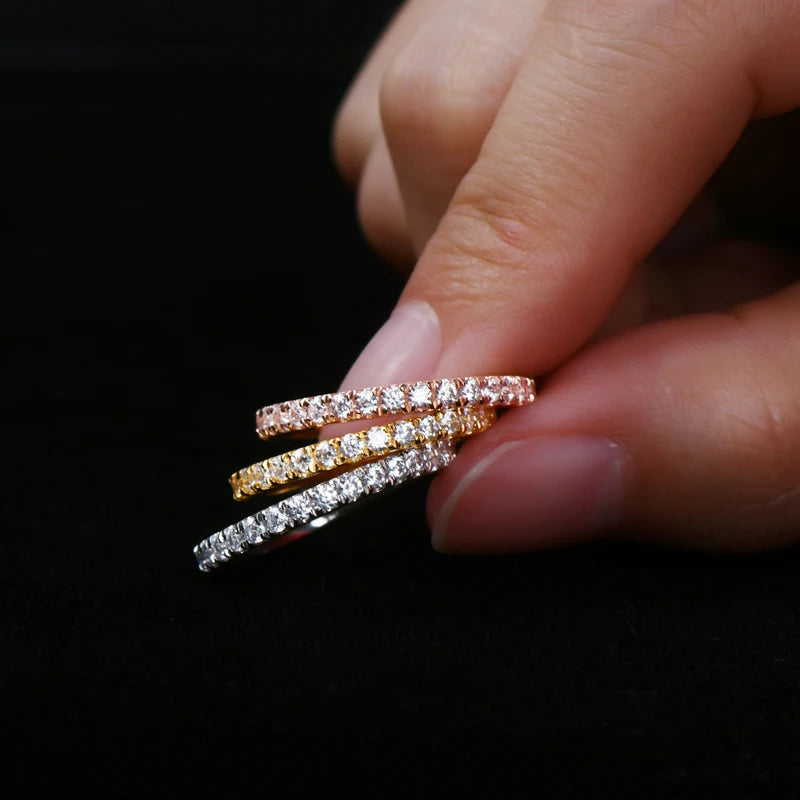 Full Eternity Bridal Ring 1.4mm Simulated Diamond Band Engagement Wedding Ring Sterling Silver 925 Jewelry for Women Men