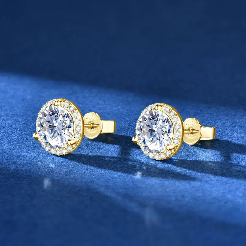Classic 2CT 1CT 0.5CT D Moissanite Round Stud Earrings for Women Men 925 Silver 3 Claw Sparking Lab Diamond Certified Fine Jewel