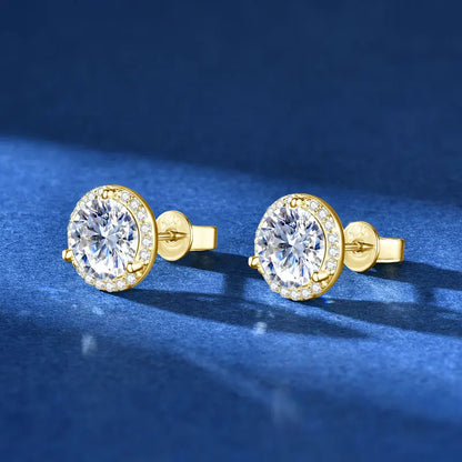Classic 2CT 1CT 0.5CT D Moissanite Round Stud Earrings for Women Men 925 Silver 3 Claw Sparking Lab Diamond Certified Fine Jewel