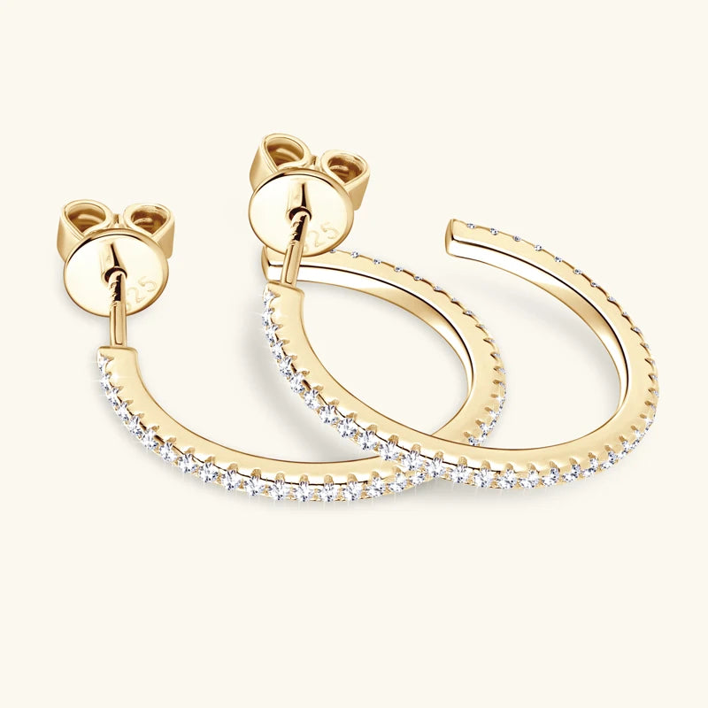 Open C Hoop Stud Earrings Moissanite Silver 925 for Women Simple Big Half Circle Drop Piercing Ear Jewelry Party Gifts
