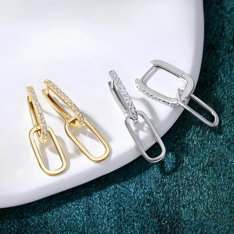Paperclip Drop Link Earrings Detachable Hoops for Women Silver 925 Moissanite Huggie Earring Piercing Wedding Jewelry Gift