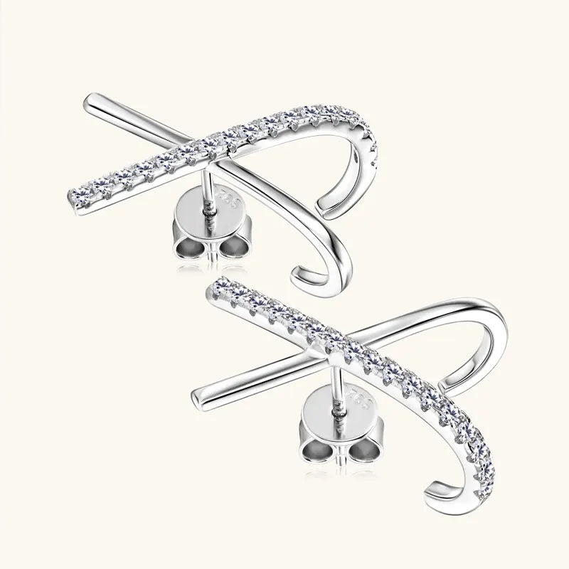 2025 New Trend Moissanite Earrings 925 Silver Cross X Shape Stud Earrings for Women Daily Wear Fine Jewelry Gift Birthday