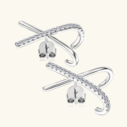 2025 New Trend Moissanite Earrings 925 Silver Cross X Shape Stud Earrings for Women Daily Wear Fine Jewelry Gift Birthday