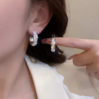 Real S925 Silver Full Moissanite Earrings Hoop 2024 Fashion Sparking Clip Earrings Wedding Valentine Gift for Women Korean