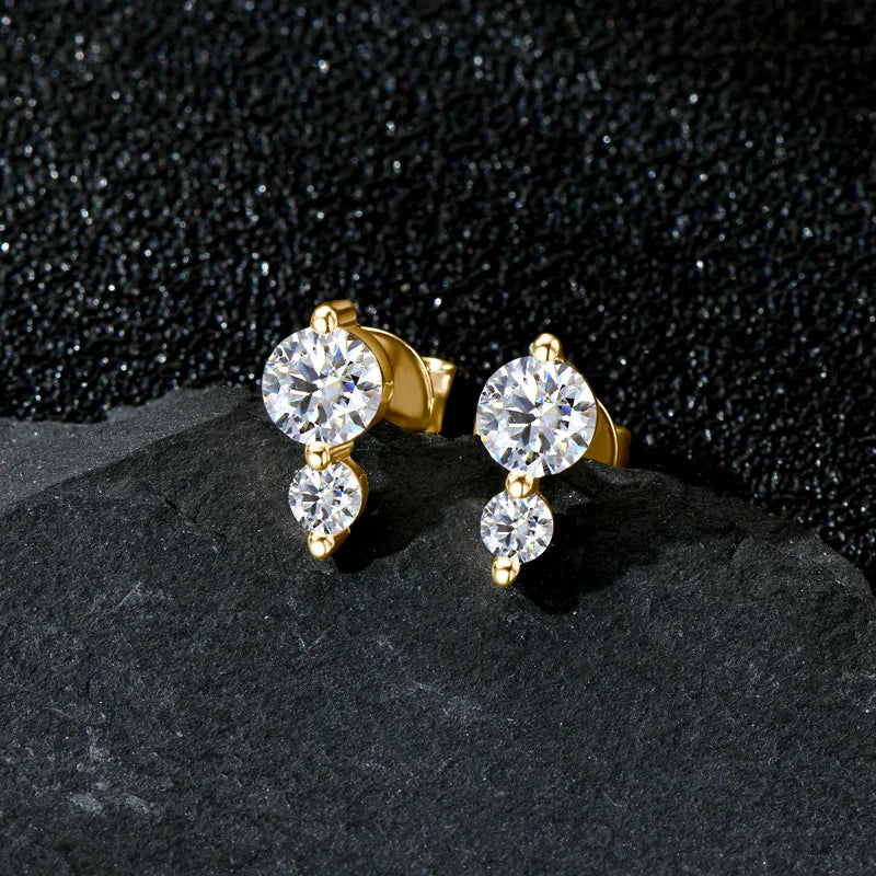 2 Stones Moissanite Stud Earrings Real 925 Sterling Silver for Women GRA Certified Moissanite 5mm&3mm Lab Diamond 2025 New