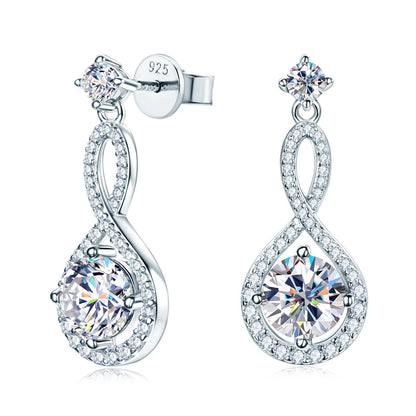 1ct Infinite White/Blue Moissanite Drop Dangle Earrings 925 Silver for Women Piercing Ear Studs Engagement Wedding Jewelry