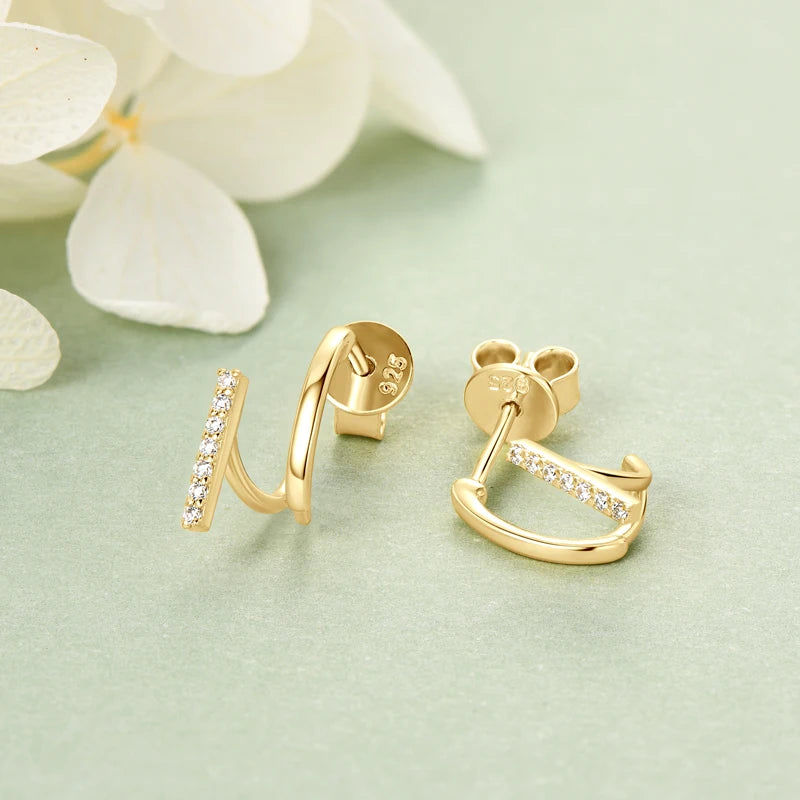 925 Sterling Silver Irregular Stud Earrings Cuff for Women Moissanite Diamond Parallel Lines Earrrings 2024 Trend Jewelry