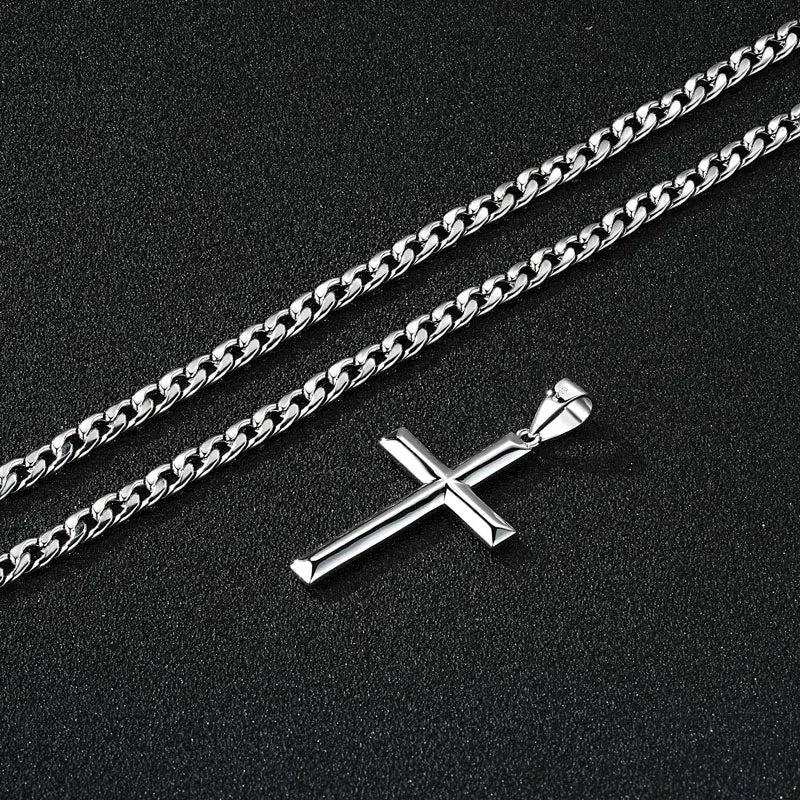 925 Sterling Silver Crucifix Cross Pendant Necklace for Men 4.7mm Durable Stainless Steel Cuban Chain Necklaces Hip Hop