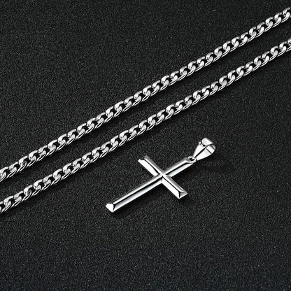 925 Sterling Silver Crucifix Cross Pendant Necklace for Men 4.7mm Durable Stainless Steel Cuban Chain Necklaces Hip Hop