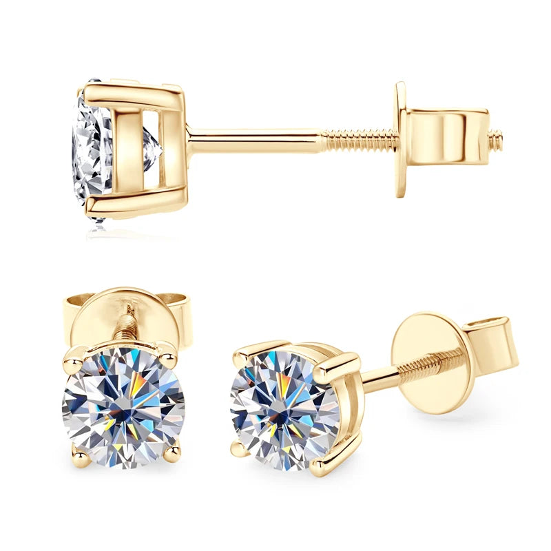 Solid 10K Gold Stud Earrings D Color Moissanite Piercing Earrings 2ct Certified Yellow White Gold Jewelry for Men Women 1.2ct