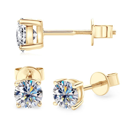 Solid 10K Gold Stud Earrings D Color Moissanite Piercing Earrings 2ct Certified Yellow White Gold Jewelry for Men Women 1.2ct