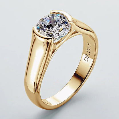 Real 925 Silver 2 Carat Moissanite Wedding Ring For Women Solitaire Promise Finger Ring Certified Jewelry 18K Gold Plated