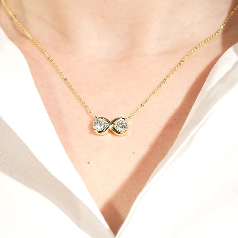 Infinity Pendant 6.5mm 2cttw. 1ct D Moissanite Necklace for Women 925 Silver Adjustable Chain Charm Jewelry Birthday Gift