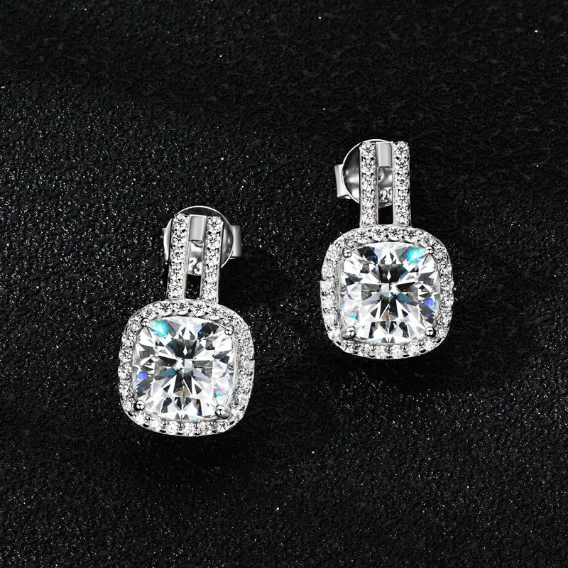 Cushion Cut 2CT D Moissanite Stud Earrings for Women 925 Sterling Silver Luxury Wedding Engagement Jewelry GRA Certified