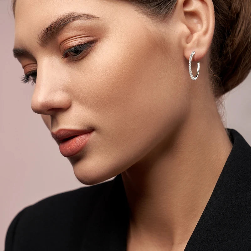 Open C Hoop Stud Earrings Moissanite Silver 925 for Women Simple Big Half Circle Drop Piercing Ear Jewelry Party Gifts