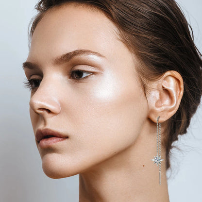 Moissanite Drop Earrings Asymmetry Star Moon Chain Ear Thread Threader 925 Sterling Silver for Women Jewelry Gift 12.5cm