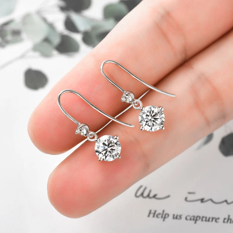 Hook Earrings Real 925 Silver 6.5mm 1ct Round Moissanite Drop Dangle Earring GRA Certified Wedding Jewelry for Women Gift