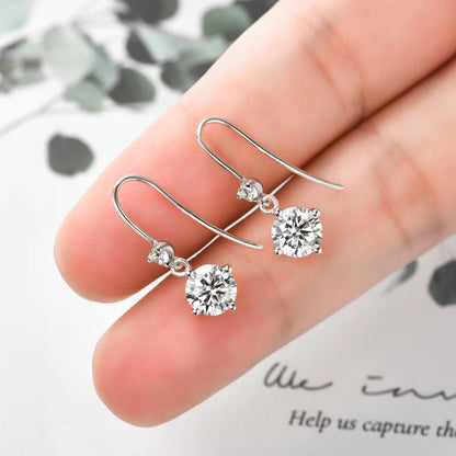 Hook Earrings Real 925 Silver 6.5mm 1ct Round Moissanite Drop Dangle Earring GRA Certified Wedding Jewelry for Women Gift