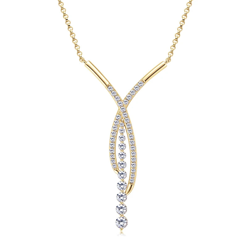 New Full Moissanite Y Pendant Necklace for Women 925 Silver Adjustable Chain Luxury Bar Moissanite Drop Jewelry Gift 2025 Trend