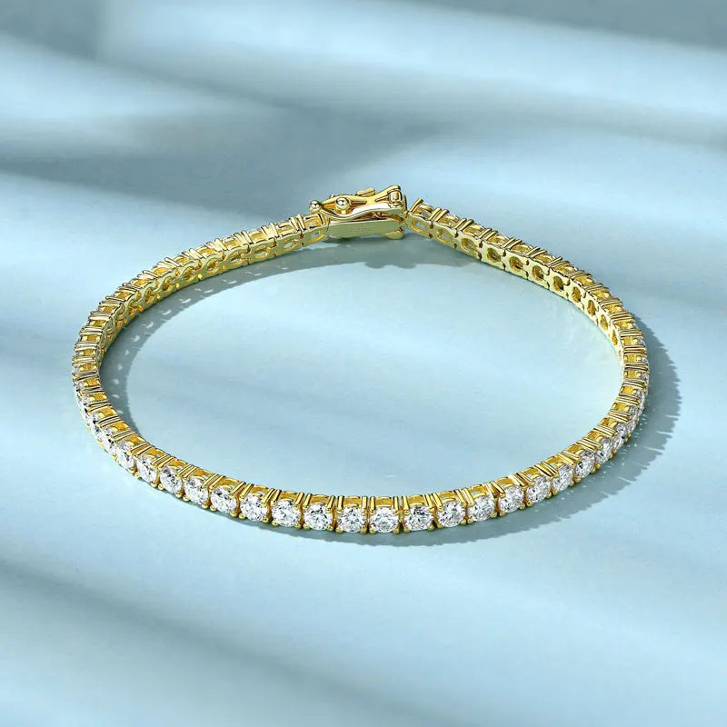 3mm D VVS1 Full Moissanite Tennis Bracelets for Women Men Couples Real 925 Sterling Silver Bracelet 14K Gold Plated Gifts
