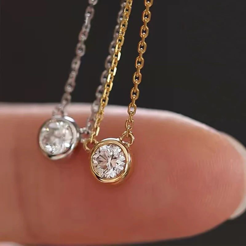 Real S925 Silver 6.5mm 1.0CT D Color Round Moissanite Cat Pendant Necklace for Women Girls Jewelry Birthday Gifts Valentine Day