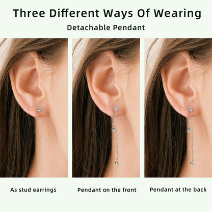 Real 925 Silver D Color Moissanite Stud Earrings Long Chain Drop Earrings Piercing Ear Wedding Jewelry for Women Gift 2024 Trend