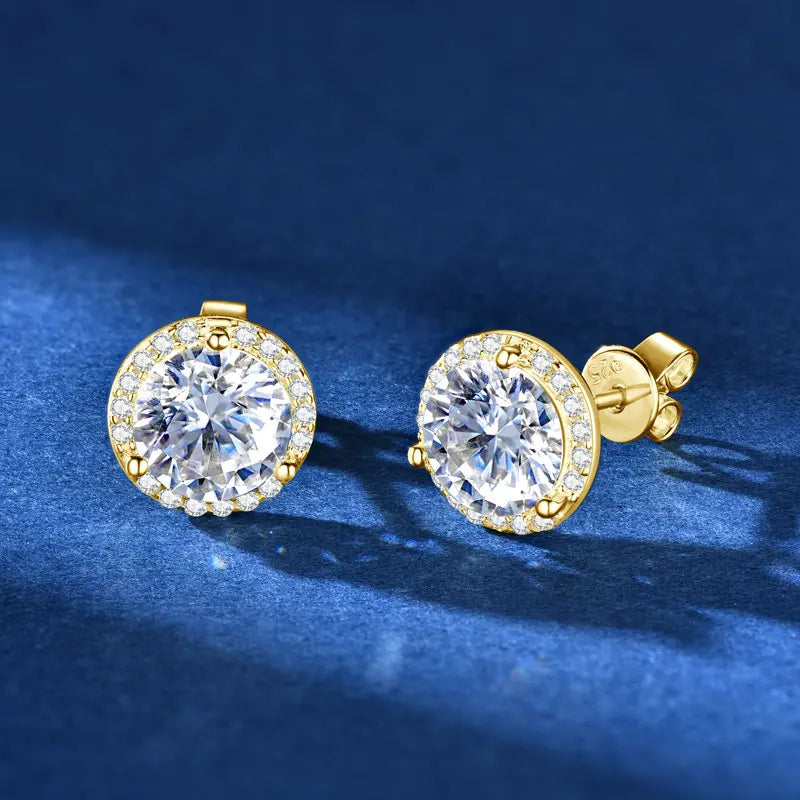 Classic 2CT 1CT 0.5CT D Moissanite Round Stud Earrings for Women Men 925 Silver 3 Claw Sparking Lab Diamond Certified Fine Jewel