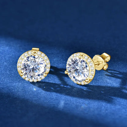 Classic 2CT 1CT 0.5CT D Moissanite Round Stud Earrings for Women Men 925 Silver 3 Claw Sparking Lab Diamond Certified Fine Jewel
