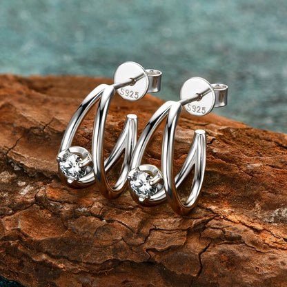 Half Double Side Hoop Earrings Real Silver 925 for Women with D Color Moissanite Stud Earrings Certificate 2024 New Jewelry Gift