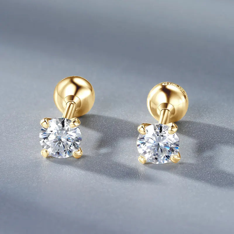 Certified Yellow Gold 4mm D Moissanite Stud Earrings 10K Solid Gold Piercing Ear Jewelry for Men Women Couple Simple Four Claws