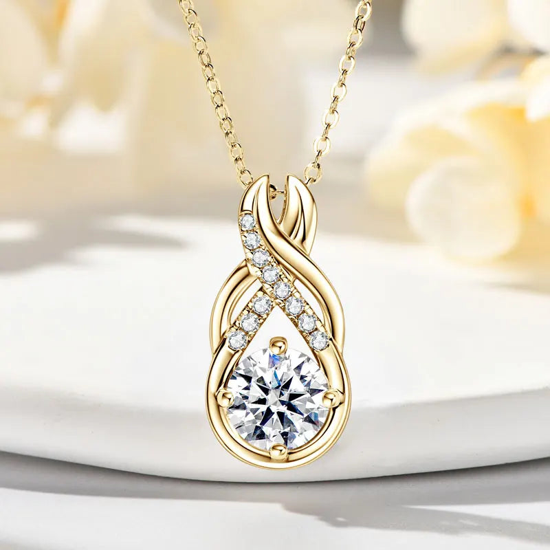 7x10mm 2ct Pear Cut Moissanite Infinity Pendant Necklace for Women 925 Sterling Silver Adjustable Chain Fine Jewelry Gift