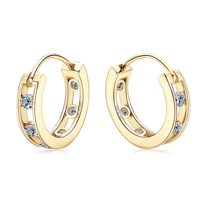 2024 New In 18K Gold Plated 0.72CTW. 2.5mm Moissanite Hoop Huggie Earrings for Women 925 Silver Jewelry with Certificate Gift