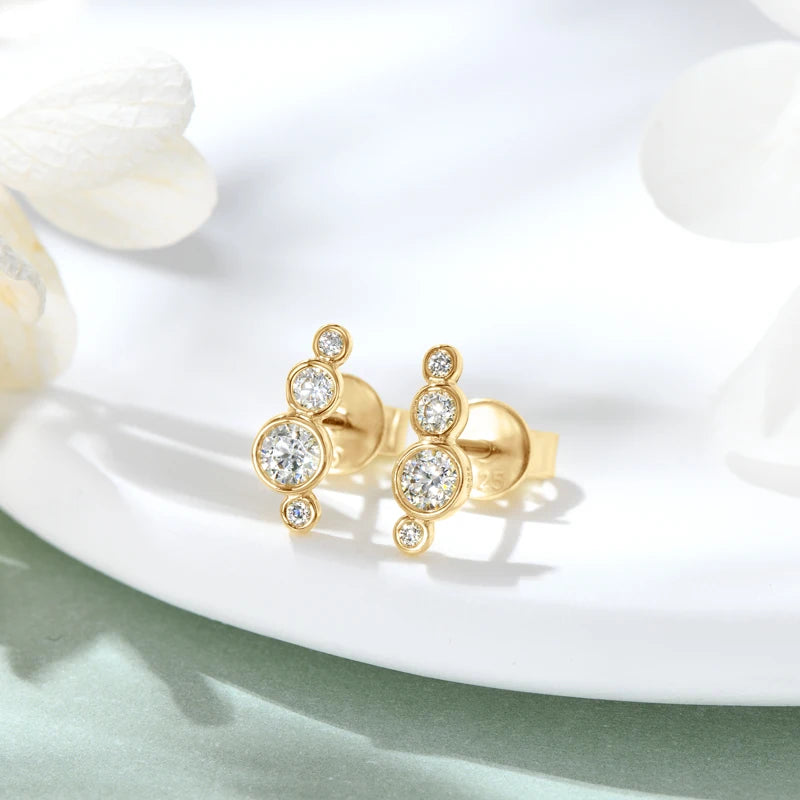 Mini Needles Stud Earrings 925 Sterling Silver for Women with D Color Moissanite Lovely Piercing Jewelry with Certificate