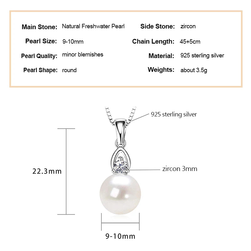 925 Silver White Pearl Pendant Necklace 9-10mm Natural Freshwater Pearl Zircon Pendants For Women Fine Jewelry 2025 Trend