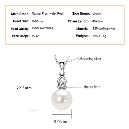 925 Silver White Pearl Pendant Necklace 9-10mm Natural Freshwater Pearl Zircon Pendants For Women Fine Jewelry 2025 Trend