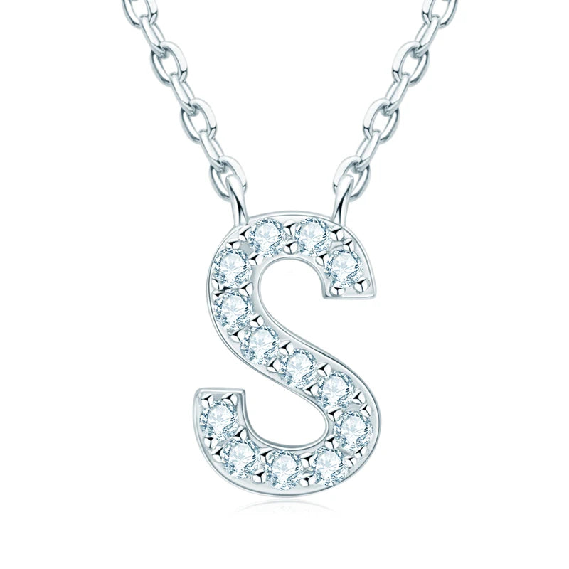 Initial Moissanite 26 Letter Pendant Necklace for Women Men Real Silver 925 Name Pendant Fine Jewelry Valentine's Day Gift