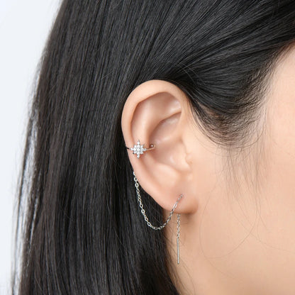 Moissanite Star Ear Line Cuff Crawler Climber Earrings for Women 925 Silver Long Chain Threader Earring GRA Jewelry Gifts