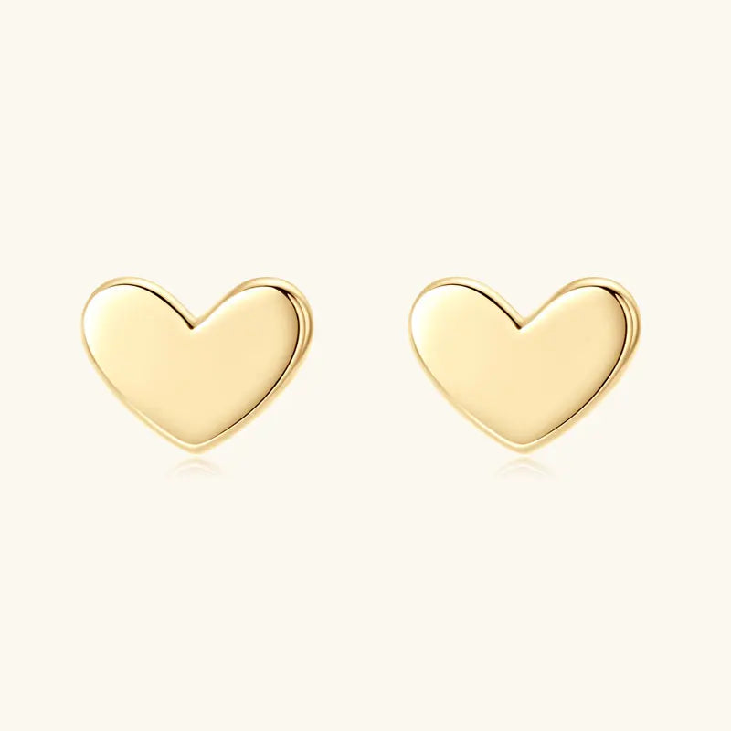 Real Gold Heart Shaped Stud Earrings Minimalist Small Piercing Earrings 10k Yellow Gold Wedding Engagement Fine Jewelry