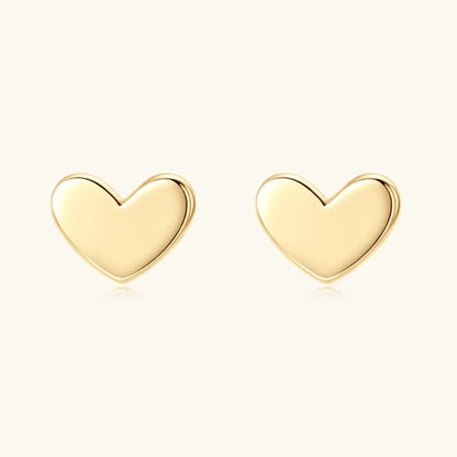 Real Gold Heart Shaped Stud Earrings Minimalist Small Piercing Earrings 10k Yellow Gold Wedding Engagement Fine Jewelry