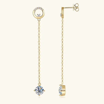 6.5mm 1.0ct D Moissanite Drop Earrings for Women 925 Silver Circle Stud Long Chain Dangle Earrings GRA Certified Jewelry