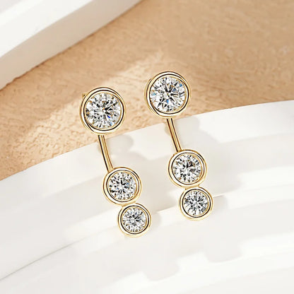 2.0cttw Moissanite Stud Earrings Jacket Real 925 Silver Plated Gold 3 Stones Drop Earrings for Women Jewelry 2025 New Gift
