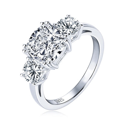 3.5CT Three Stone Engagement Ring Band 925 Silver Sterling Cushion Cut Moissanite Wedding Ring Certified Jewelry For Women