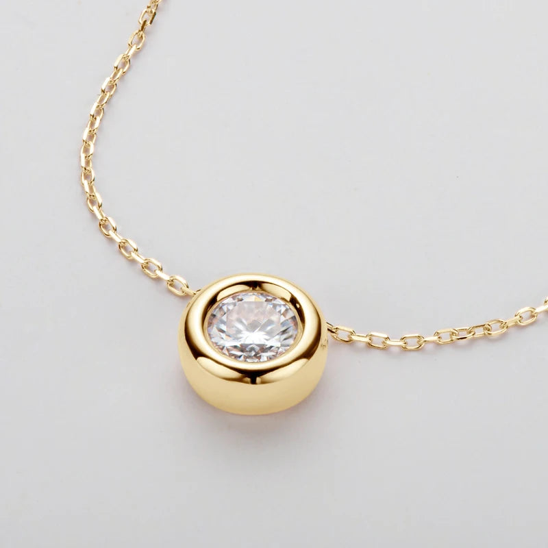 18K Yellow Rose Gold Plated 925 Silver 3CT 1-2CT 9mm Bezel Moissanite Pendant Necklace for Women Men Gift Birthday Anniversary