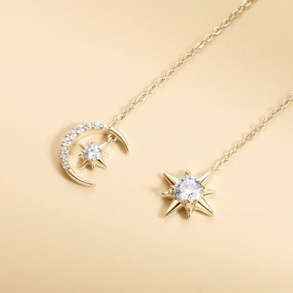 Moissanite Drop Earrings Asymmetry Star Moon Chain Ear Thread Threader 925 Sterling Silver for Women Jewelry Gift 12.5cm