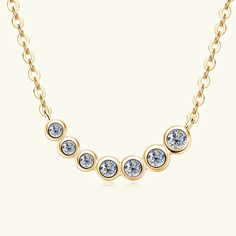 D0.17CT Moissanite 7 Stones Pendant Necklace for Women 18k Gold Plated 925 Silver Adjustable Chain Fine Jewelry Gifts S925