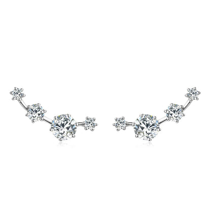 18K Gold Plated 925 Silver  D0.56CT Round VVS1 Moissanite Curved Stud Earrings Piercing for Women Men Gift 2024 New Jewel