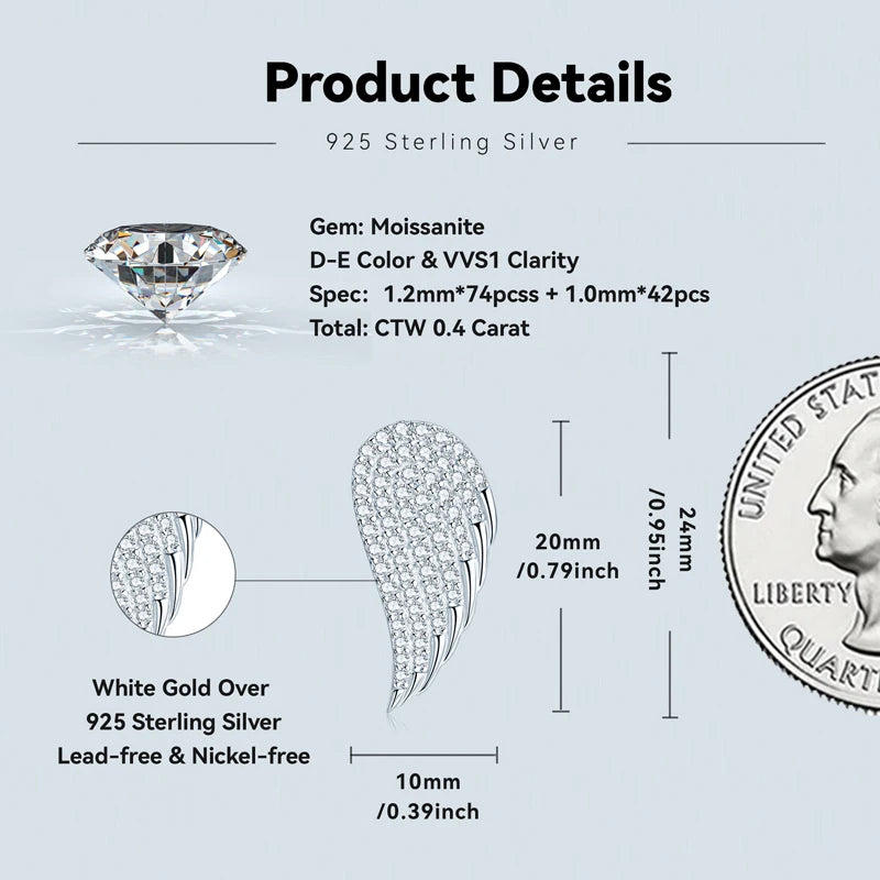 2024 New 925 Sterling Silver Wing of Angel Stud Earrings Full Pave Moissanite Drop Earrings for Women Wedding Party Jewelry Gift